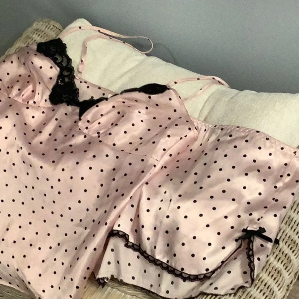 Gilligan & O'Malley Pink Camisole with Black Dots and Lace 2 pc set - Picture 10 of 10